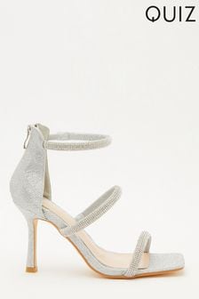 Quiz Silver Shimmer Three Band Flared Heel Sandals (P88869) | 47 €