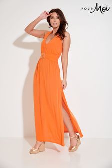 Pour Moi Orange Halter Neck Gold Buckle Maxi Dress (P89110) | €25