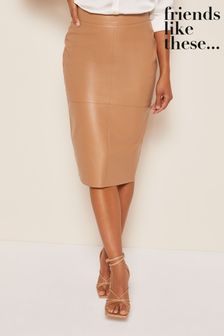 Friends Like These Camel Faux Leather Pencil Skirt (P89343) | €37