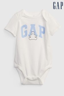 Gap White & Blue Logo Short Sleeve Baby Bodysuit (P89383) | kr104