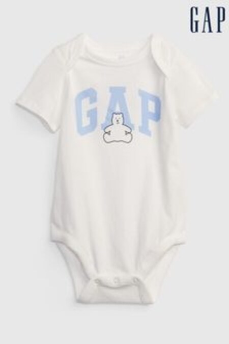 Gap White & Blue Logo Short Sleeve Baby Bodysuit (P89383) | 10 €