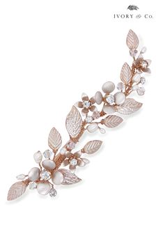 Ivory & Co Rose Gold Crystal Enamelled Flower Sprig Clip (P90007) | €75