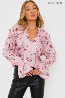 In The Style Pink Jac Jossa Button Down Frill Cuff Blouse (P90063) | $45