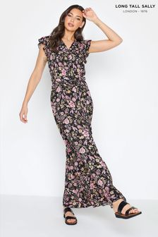 Long Tall Sally Black Floral Frill Maxi Dress (P90143) | ₪ 186