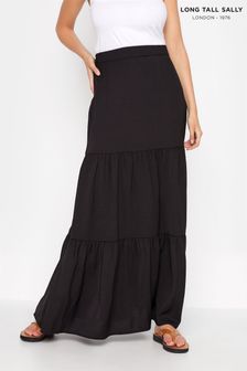 Long Tall Sally Black Washed Twill Tiered Skirt (P90145) | ₪ 163