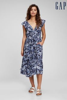 Gap Blue Floral Flutter Sleeve Midi Dress (P90506) | €52