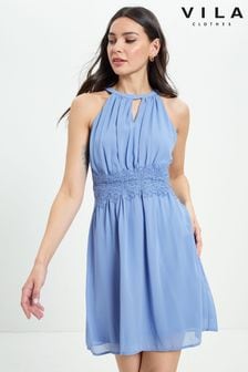 Vila Blue Halter Neck Tulle Fit And Flare Dress (P91357) | 47 €