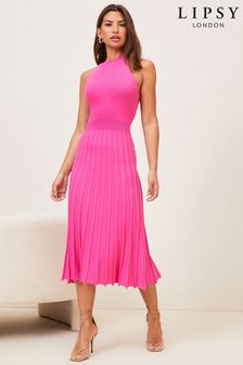 Lipsy Pink Knitted Halter Midi Dress (P91825) | CHF 62