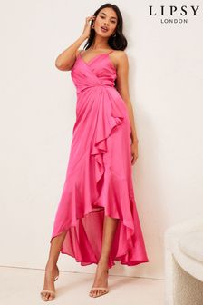 Lipsy Pink Wrap Ruffle Midi Dress (P91941) | €67