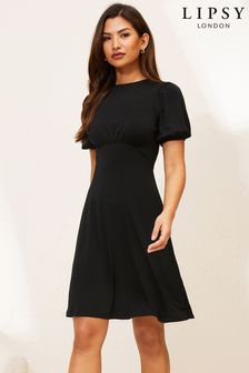Czarny - Letnia sukienka mini Lipsy z dżerseju z bufiastymi rękawami (P91944) | 210 zł