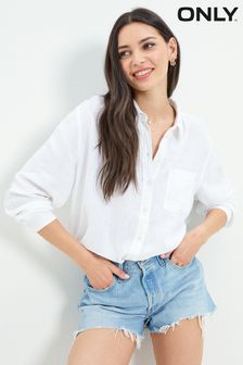 ONLY White Linen Blend Shirt (P92103) | $66