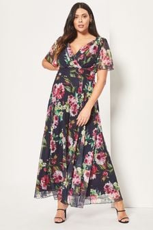 Scarlett & Jo Navy Floral Isabelle Print Float Sleeve Maxi Dress (P92117) | €42