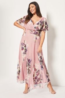 Scarlett & Jo Pink Floral Isabelle Print Float Sleeve Maxi Dress (P92120) | $140