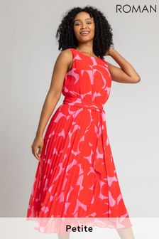 Roman Red Petite Abstract Print Pleated Maxi Dress (P92511) | ₪ 303