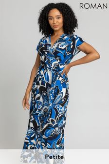 Roman Blue Petite Paisley Print Tie Waist Maxi Dress (P92513) | €52