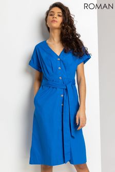 Blau - Roman Midi-Hemdkleid aus Baumwolle mit Gürtel (P92516) | 54 €