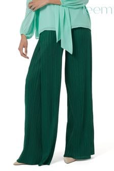 leem Green Wide Leg Plisse Trousers (P92816) | €144