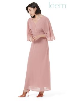 leem Pink Butterfly Sleeve Double V-Neck Dress (P92834) | 348 zł