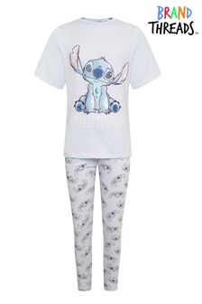 Brand Threads Blue Disney Lilo and Stitch Girls Cotton Pyjamas Ages 7-12 (P92894) | €18.50