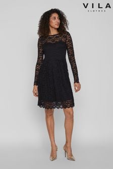 VILA Black Sleeveless Lace And Tulle Maxi Dress (P92906) | kr545