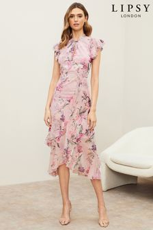 Nežno roza - Srednje dolga obleka s potiskom Lipsy (P92910) | €62