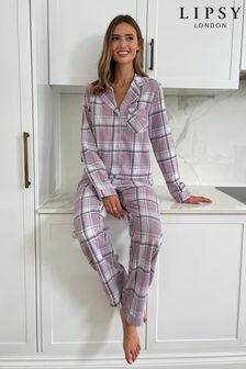 Violett - Lipsy Cosy Kuscheliges Karo-Pyjamaset mit langem Bein (P92954) | CHF 53