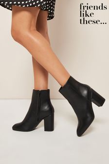 Friends Like These Black Faux Leather Block Mid Heel Ankle Boot (P93001) | 59 €
