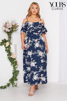 Yours Curve Blue London Floral Ruffle Maxi Dress (P93100) | ₪ 349