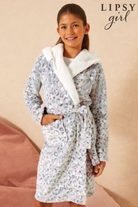 Lipsy Grey Leopard Borg Embroidered Dressing Gown (P93106) | kr322 - kr402