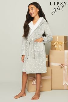 Lipsy Grey Borg Embroidered Dressing Gown (P93109) | €34 - €42