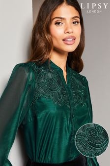 Lipsy Green Long Sleeve Sheer Artwork Button Through Shirt (P93307) | €22.50