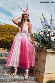 Style Cheat X Luisa Zissman Pink Luisa Belted Pleated Maxi Dress (P93352) | €33