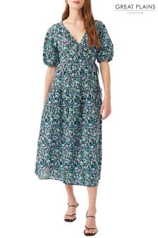 Great Plains Black Floral Print Zinnia Cotton Wrap Midi Dress (P93495) | €50