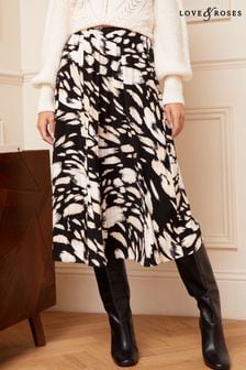 Love & Roses Black/White Animal Pleated Midi Skirt (P93703) | $83