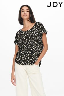 JDY Black Ditsy Floral Cap Sleeve Top (P94020) | SGD 35