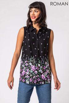 Roman Black Floral Border Print Sleeveless Shirt (P94129) | 35 €
