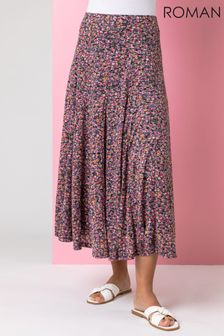 Roman Pink Ditsy Floral Burnout Midi Skirt (P94143) | $48