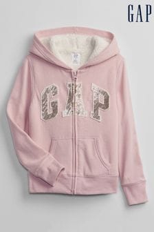 Gap Baby Pink Sherpa-Lined Zip Up Logo Hoodie (P94168) | €30