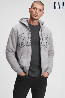 Grau - Gap Kapuzenjacke mit Reissverschluss, Sherpa-Futter und Logo (P94233) | 46 €