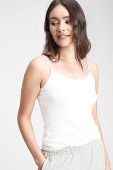 Biały - Jasnoszara dopasowana bluzka na ramiączkach Gap z szerokim dekoltem (P94430) | 50 zł