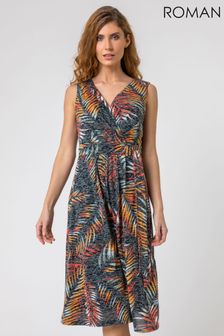 Roman Black Tropical Leaf Burnout Mock Wrap Dress (P94568) | 54 €