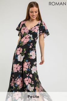 Roman Black Petite Ditsy Floral Print Maxi Dress (P94856) | ₪ 210