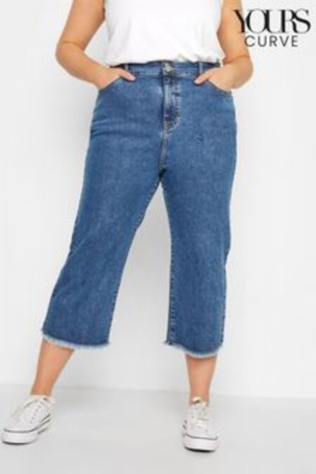 Yours Curve Blue Wide Leg Crop Jean (P95100) | $48