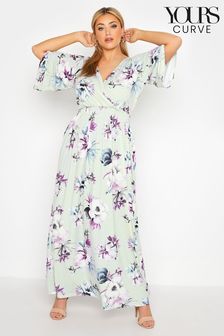 Yours Curve Mint Tropical Wrap Shirred Waist Maxi Dress (P95126) | €27