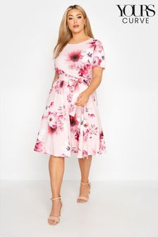 Yours Curve Pink Lilly Floral Short Sleeve Skater Dress (P95137) | €27