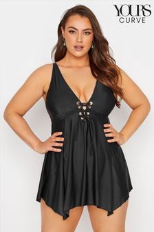 Yours Curve Black Eyelet Lace-Up Swimdress (P95162) | INR 5,584