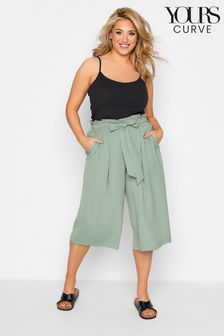 ירוק - חצאית-מכנס מאריג טוויל של Yours למידות גדולות עם כיווצים וחגורה בצבע שטיפה (P95168) | ‏135 ₪