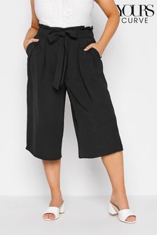 חצאית-מכנס מאריג טוויל של Yours למידות גדולות עם כיווצים וחגורה בצבע שטיפה (P95170) | ‏135 ₪
