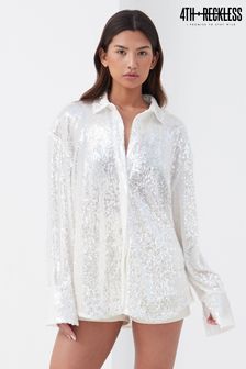 4th & Reckless White Zoey Oversized Sequin Shirt (P95442) | $74