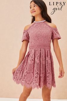 Lipsy Rose Pink Cold Shoulder Lace Occasion Dress (P95599) | $78 - $89